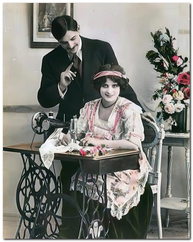 French Belle Epoque Fashion 1912 Couple Sewing 8x10 Photo Print 23052502724