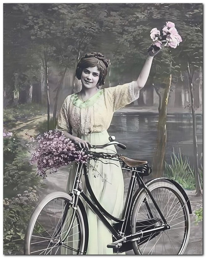 French Belle Epoque Fashion 1913 Bike Floral 8x10 Photo Print 23052502766