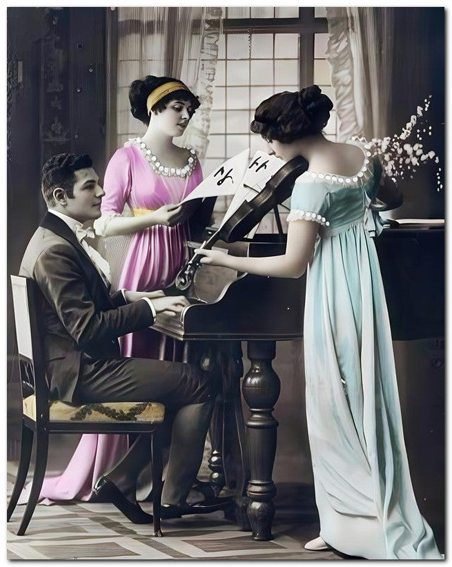French Belle Epoque Fashion 1913 Piano Family 8x10 Photo Print 23052502782