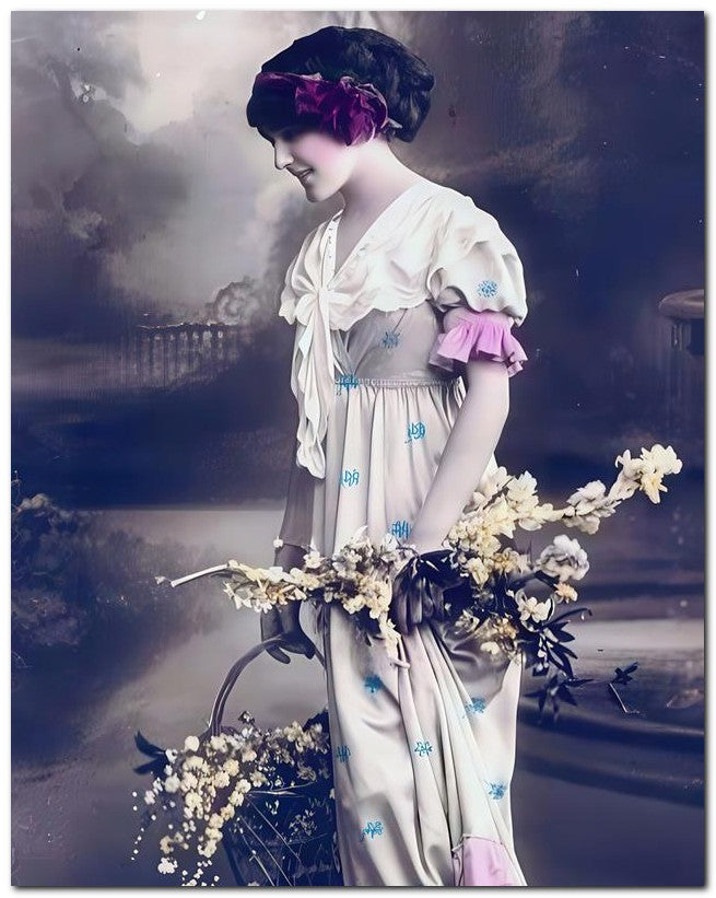 French Belle Epoque Fashion 1914 Gather Flowers 8x10 Photo Print 23052502803