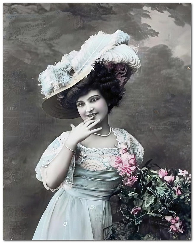 French Belle Epoque Fashion Blue Feather Hat 8x10 Photo Print 23052502911