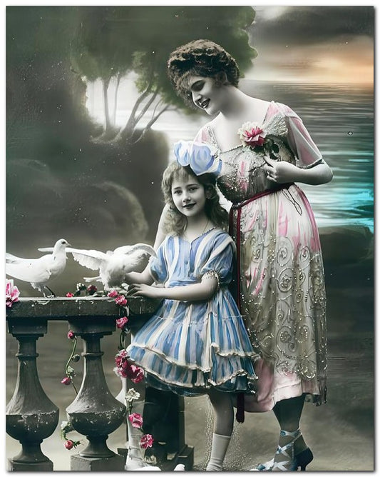 French Belle Epoque Fashion Doves Girl Mom 8x10 Photo Print 23052502920
