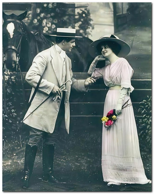 French Belle Epoque Fashion Horse Couple Cane 8x10 Photo Print 23052502929