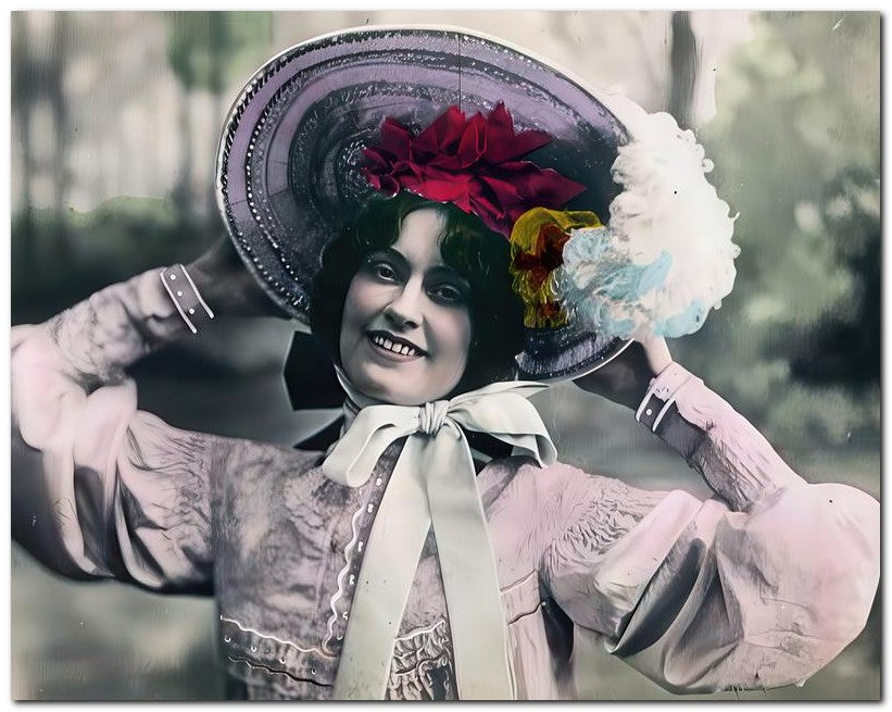 French Belle Epoque Fashion Lady Holding Hat 8x10 Photo Print 23052502938