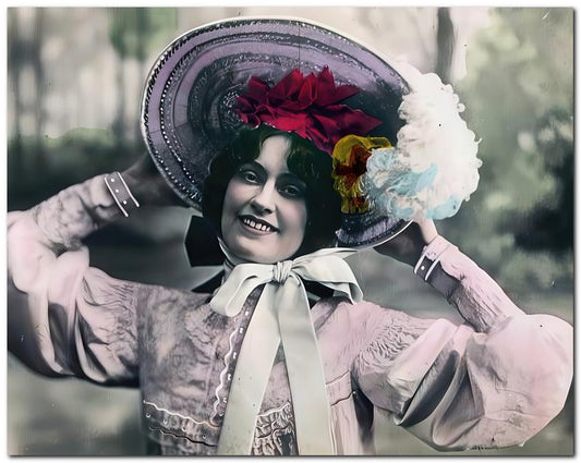 French Belle Epoque Fashion Lady Holding Hat 8x10 Photo Print 23052502938