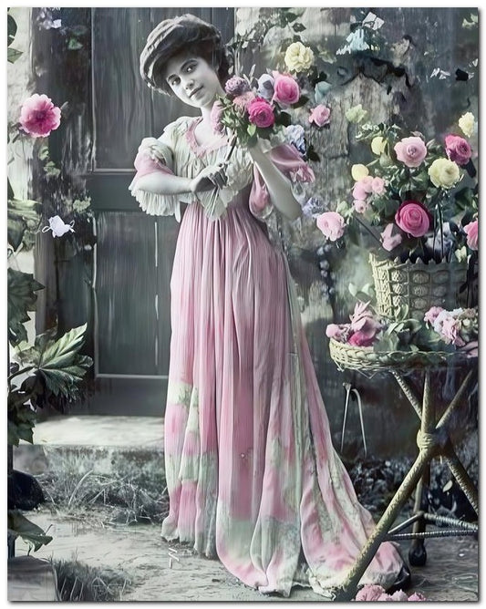French Belle Epoque Fashion Lady Rose Garden 8x10 Photo Print 23052502941