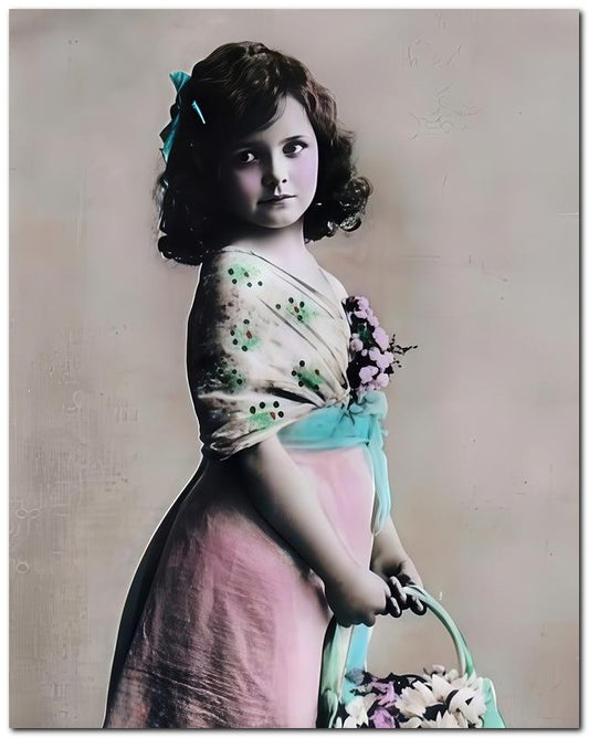 Vintage Photos Belle Epoque Children 1910 Girl Basket 8x10 Photo 23052504831